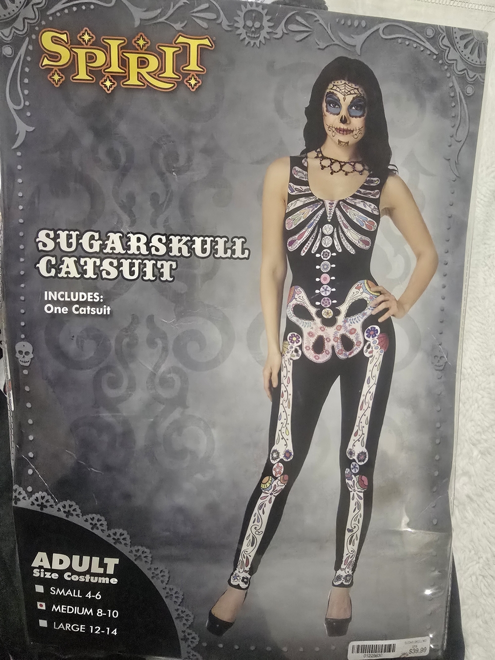 Spirit Sugar Skull Catsuit - Black Multicolor Kids Costume